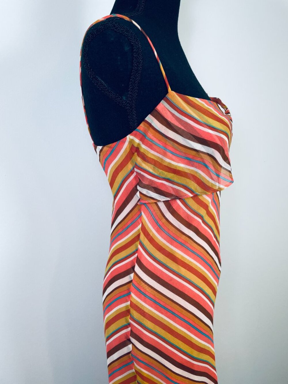 LAUNDRY BY SHELLI SEGAL Vintage 100% silk striped midi dress, Made in USA - Picture 4 of 9
